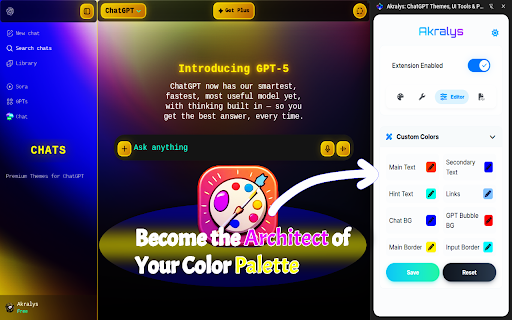 Akralys: ChatGPT Custom Themes, UI Tools & PDF Export :: Akralys: Customize ChatGPT with custom themes, advanced UI tweaks and powerful tools. Export to PDF, edit fonts and colors live.