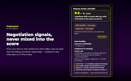 PropLaunch Deal Analyser :: Analyse a Rightmove or Zoopla listing as a deal — in a side panel.
