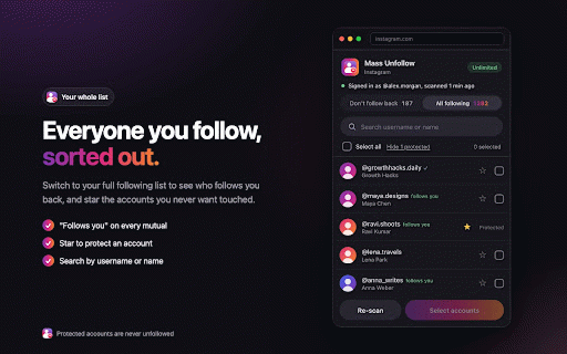 Instagram Mass Unfollow: Find Non-Followers :: Find and bulk-unfollow Instagram accounts that don't follow you back.