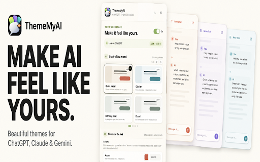 Custom Themes for ChatGPT, Claude & Gemini – Colors & UI Styles :: Make ChatGPT, Claude, Gemini and Kimi feel like yours with 48 calm themes, custom colors, typography and layouts—all stored locally.
