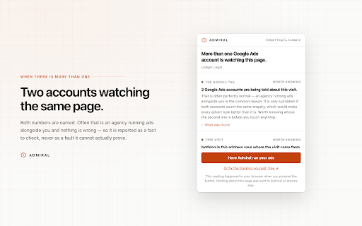 Admiral (Google Ads & Meta tracking check) :: Check whether your site can tell Google Ads and Meta that an ad produced an enquiry. The page check runs only in your browser.