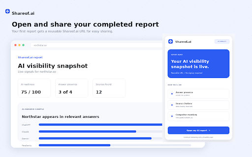 Shareof.ai – AI Visibility Checker :: Check any website's AI readiness and generate one free live AI visibility report.