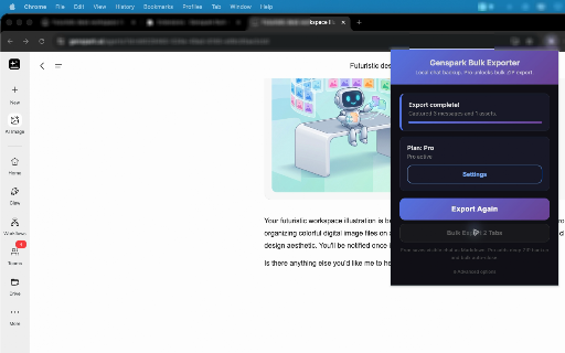 Genspark Bulk Exporter :: Local-only single and bulk Genspark chat export to ZIP files. Auto-closes exported tabs.