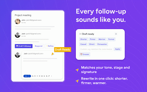 Re:vive — AI Email Follow-ups :: AI follow-ups, replies & draft polish for Gmail — with your own Claude or ChatGPT. No API keys, nothing leaves your browser.