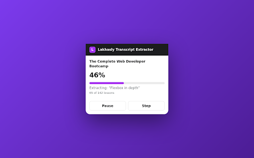 Lakhasly Transcript Extractor :: Save Udemy course transcripts as one Markdown file, organized by section and lesson — ready to summarize with Lakhasly.