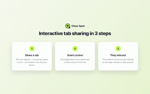 Class Spot — Shared Tab Control :: Share a browser tab with your student and let them interact with it during a Class Spot lesson.