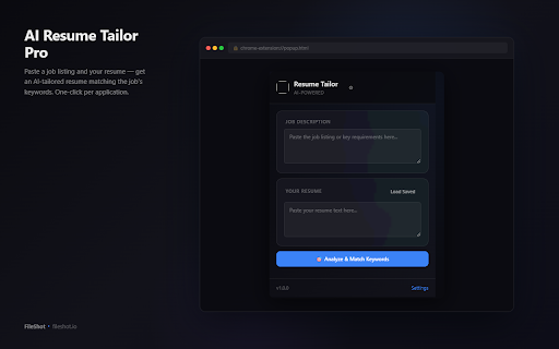AI Resume Tailor Pro :: Paste a job listing and your resume — get an AI-tailored resume matching the job's keywords. One-click per application.