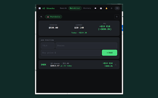 AI Stock Analyzer :: AI-powered stock & crypto analyzer. Real-time prices, charts, portfolio tracker, alerts. Free, no API keys needed.