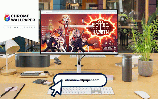Hazbin Hotel Live Wallpaper :: Hazbin Hotel's fiery hellscape with Charlie and demonic characters in vibrant animated style.