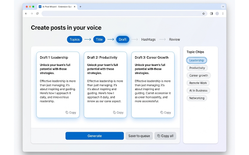 AI LinkedIn Post Generator & Scheduler :: AI LinkedIn post generator & scheduler. Write posts, auto-schedule publishing, generate comments, and learn your voice.