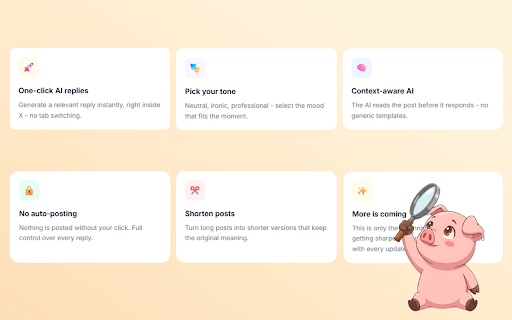 Pigly - AI Reply Generator for X/Twitter :: Generate AI replies, shorten posts, and translate text directly inside X/Twitter.