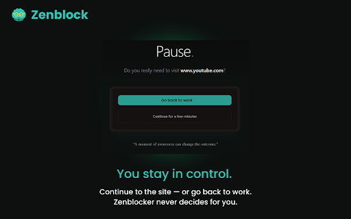 ZenBlock: Mindful Web Blocker & Focus Timer :: Stop wasting time on distracting websites with ZenBlock, a mindful website blocker with 30-sec pause to break distraction habits.