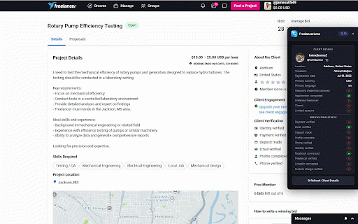 FreelancerLens :: Detect client details on freelancer.com project pages.