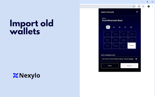 Nexylo Wallet :: Nexylo wallet extension is a web wallet for the Nexylo network.