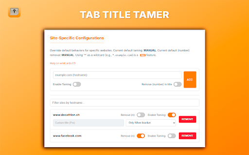Tab Title Tamer :: Take control of tab titles! Stop changes on inactive tabs & remove number clutter. Highly configurable with site-specific rules.