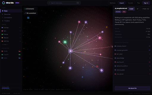 Mind Silo :: Capture your AI conversations into a private, searchable memory brain across Claude, ChatGPT, and Gemini.