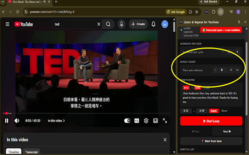Listen & Repeat for YouTube :: YouTube Looper for learning 循環播放 YouTube 字幕,一句聽懂再按下一句