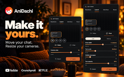 AniDachi: Watch Together, Synced Watch Party :: Ambient watch-party overlay for watching online video together.