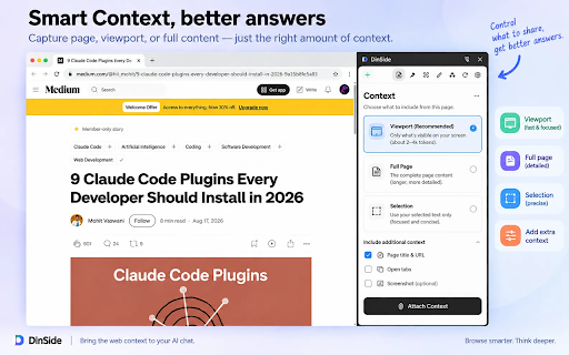 DinSide :: Bring browser context into ChatGPT, Gemini, Google AI Mode, Claude, and more—without copy-paste.