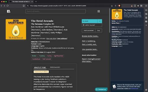 Marian The Librarian :: Extracts book details from Amazon product pages. Created for the fine librarian corps of Hardcover.app.