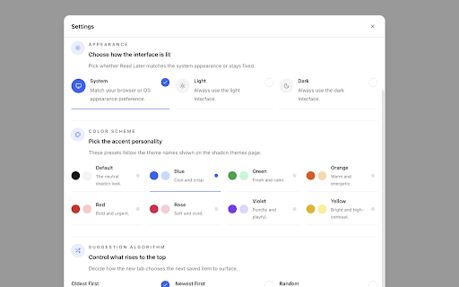 Read Later :: Save tabs to read later, surfaced on every new tab.