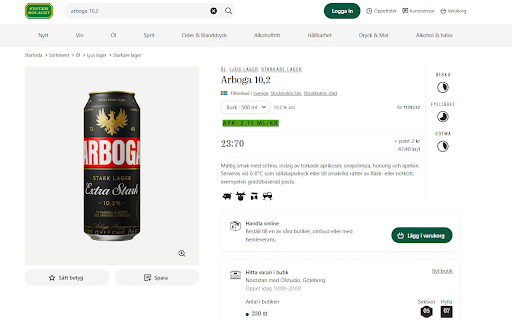 Systembolaget APK-Extension :: Displays APK on Systembolaget's website and can sort products based on it.