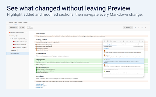 Markdown PR — Azure DevOps PR Comments :: Comment on rendered Markdown in Azure DevOps PRs with inline threads, Changes, Outline, and keyboard navigation.