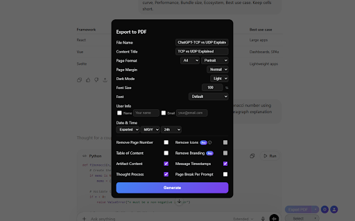 ChatGPT to PDF - Export Chats to PDF, MD & More :: Save ChatGPT chats to PDF, Markdown, Text, CSV... Free and fully customizable. Supports code, math & thinking.