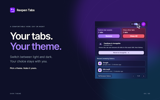 Reopen Closed Tabs - Browsing History & Tab Manager :: Reopen closed tabs, manage history, and move a tab to Incognito while clearing that page's history.