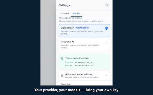OpenSidebar :: Open-source AI browser agent. Navigate, click, type, and automate web tasks from a side panel with your own provider key.