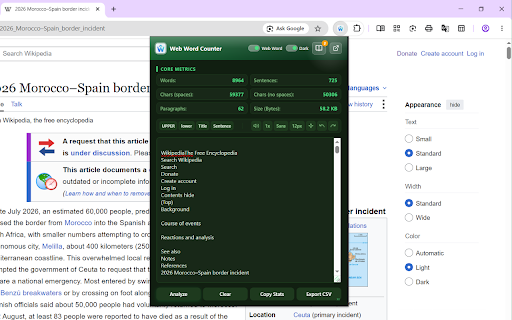 Web Word Counter Premium :: An advanced word and readability counter with writing flow analysis, reading times, and a transparent on-page text selection widget.