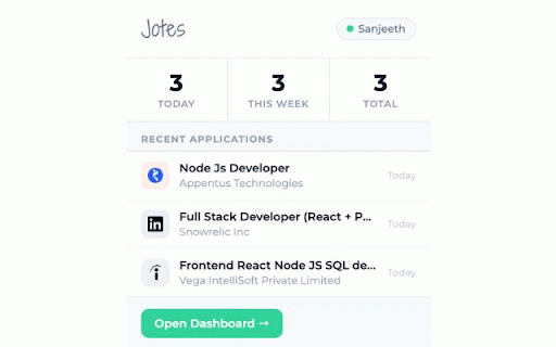 Jotes - Auto Job Tracker :: Auto-track your job applications from LinkedIn, Naukri and Indeed