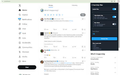 Smart Filter for X (Twitter) :: Filters out tweets with images, videos, and links on X (Twitter). Enjoy a text-only feed with customizable filtering options.