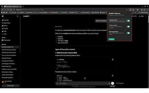 ChatGPT Enhancer :: Enhance ChatGPT with temporary chat, collapsible responses, and bulk controls. Organize long conversations distraction-free.