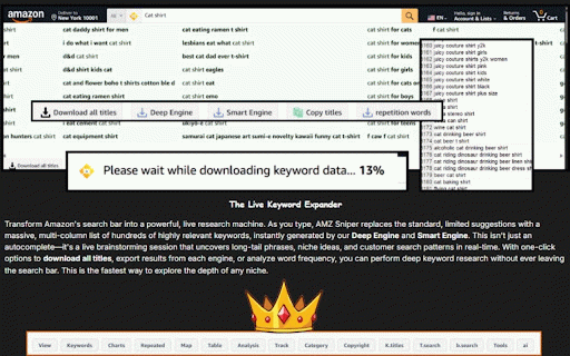 AMZ Sniper PRO For Merch Amazon & KDP & fba & fbm :: AMZ Sniper is an all-in-one research and automation toolkit for Amazon creators, combining over 30 specialized features.