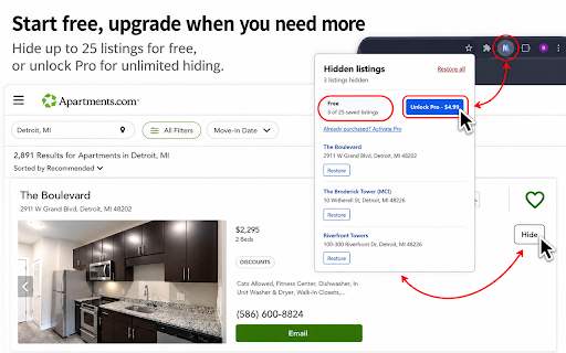 Apartments Listing Hider :: Hide Apartments.com listings from search results and restore them when needed.