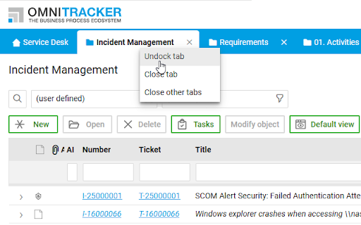OMNITRACKER Web Gateway Agent :: Manages Web Gateway browser tabs if object is opened in existing session.