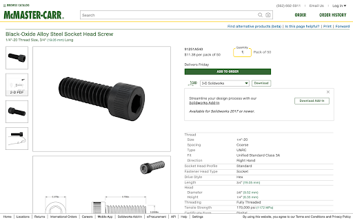 McMetric :: Metric equivalents next to imperial measurements on McMaster-Carr, plus dark and beige themes.