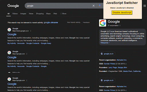 Javascript Toggle :: Activate this extension to enable or disable JavaScript in any website with just one click