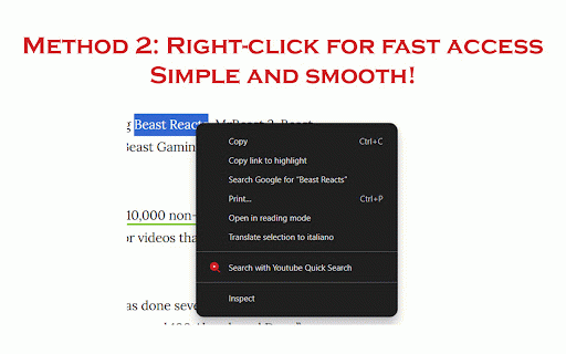 Youtube Quick Search: Popup, Right-Click & Shortcut :: Quick access to Youtube