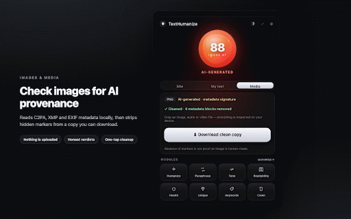 TextHumanize — AI Text Humanizer :: 100% offline text naturalizer: humanize AI-style writing, check AI probability, strip hidden watermarks — on any page. 25 languages.