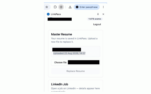 LinkPass :: Tailor your resume to LinkedIn job postings with ATS scoring and one-click PDF export.