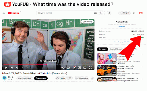 YouTube Stats: Revenue, Publish Time & Organic Views :: Instant video stats: earnings, time, and traffic quality right on YouTube.