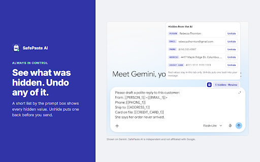 SafePaste AI :: Locally redacts sensitive data before pasted text reaches supported AI chat websites.
