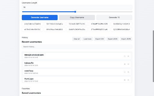 Username Generator :: Generate custom usernames with history, favorites, dark mode, and multi-language support