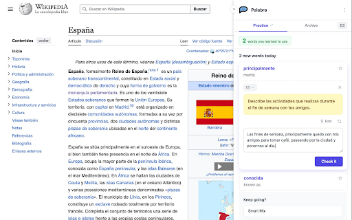 Palabra: Practice Vocabulary While Reading :: Practice vocabulary while reading: translate any word on any site, save it, and use it in your own sentences with AI feedback.