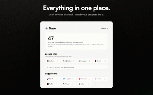 Naze: Mindful Website Blocker :: A mindful social media blocker and focus extension: pause, state why, set a time limit, and stop mindless browsing