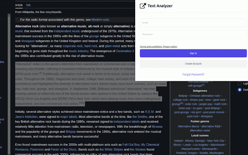 Text Analyzer :: Analyze selected text using AI-powered analysis service