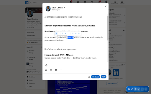 LIA - LinkedIn Intelligent Assistant :: AI-powered assistant for LinkedIn posts and comments. Generate, edit, improve and enhance your LinkedIn presence with ease.