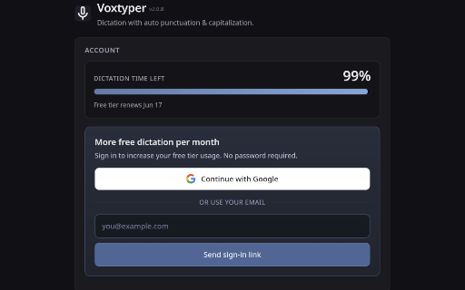 Voxtyper: Speech to Text & Dictation :: Accurate speech to text dictation with automatic punctuation and capitalization. Voice type into any text field with Ctrl+Space.